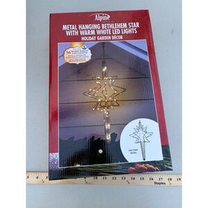 Alpine Metal Hanging Bethlehem star with warm led lights 11x11x18"